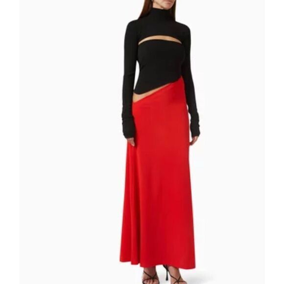 AAIZEL Turtleneck Cut-out Maxi Dress Knit Black/Tangerine Nwt Size 6 - Picture 1 of 8